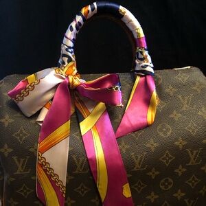 Purse scarf set of two handle covers vibrant pink yellow leopard design